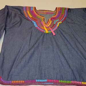 Colorful Embroidered Denim Top
